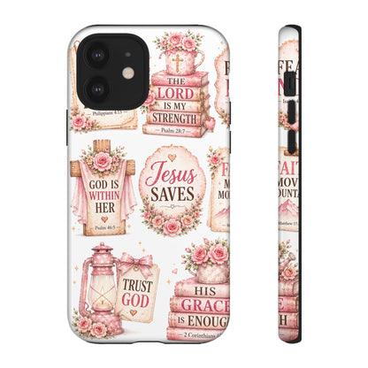 Faith Phone Case — 'Jesus Saves' Floral Christian Scripture iPhone Case