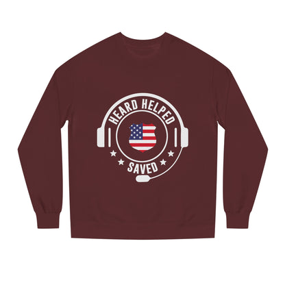 Headset Support Crewneck – "Heard Helped Saved" American Flag Design