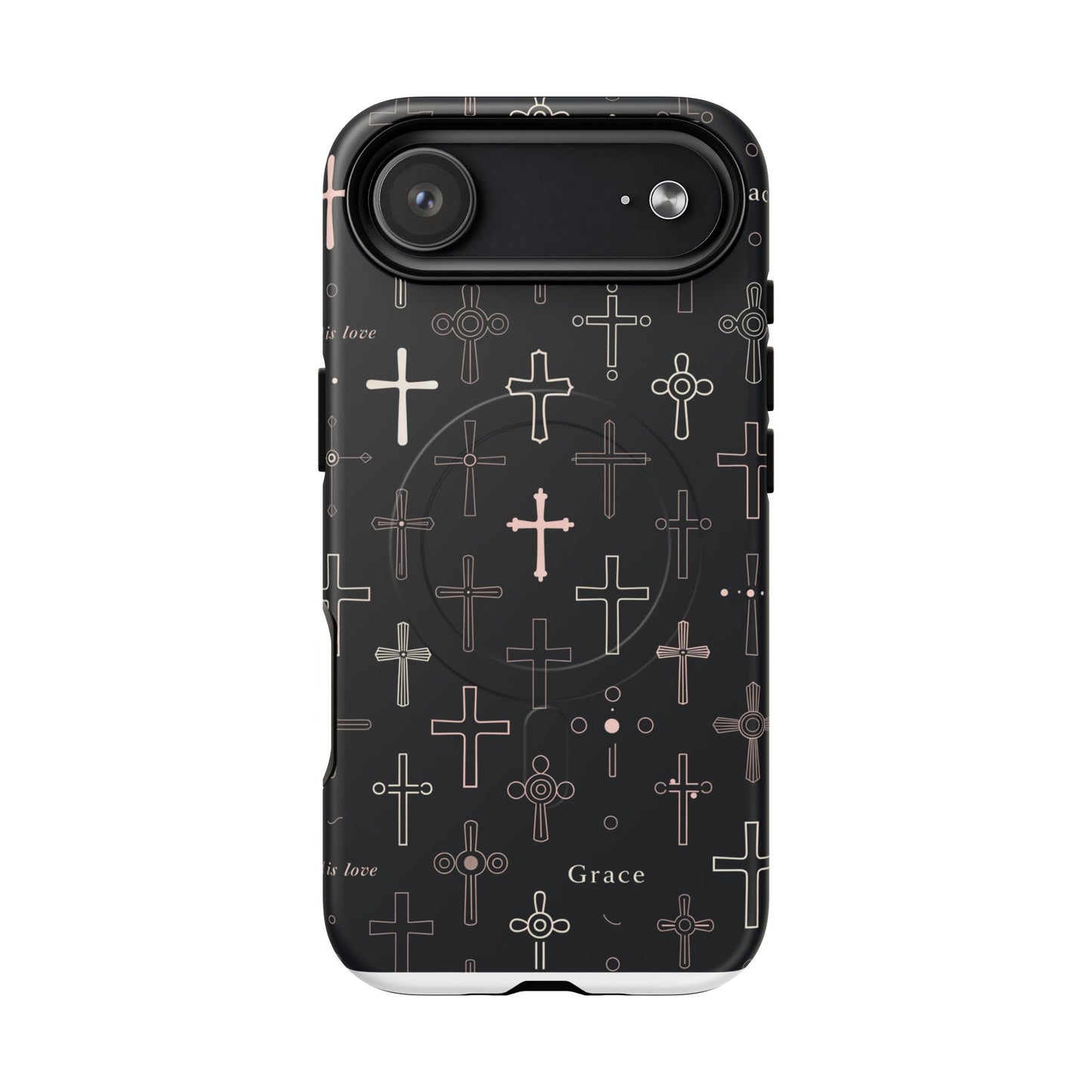 Magnetic Phone Case — Black Crosses "Grace" Protective Cover