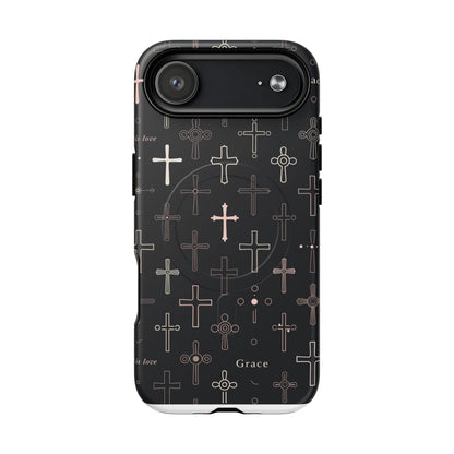 Magnetic Phone Case — Black Crosses "Grace" Protective Cover