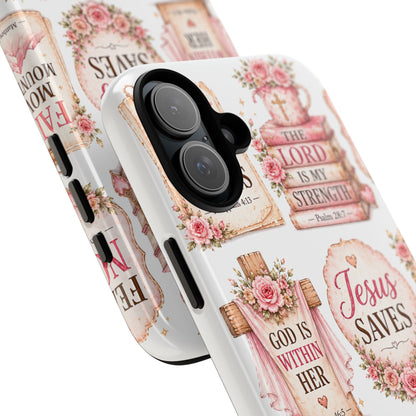 Faith Phone Case — 'Jesus Saves' Floral Christian Scripture iPhone Case