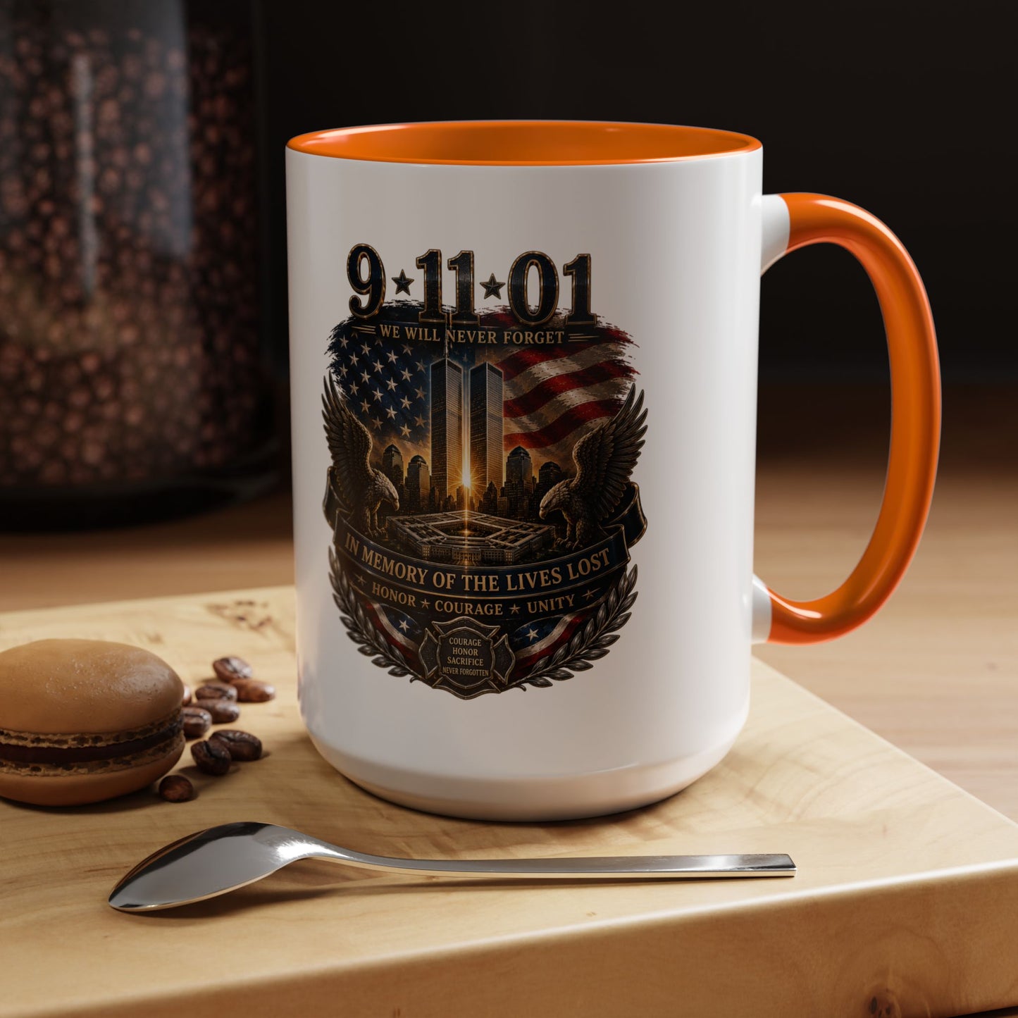 9·11 Memorial Coffee Mug — Never Forget Tribute Accent Mug (11/15oz)