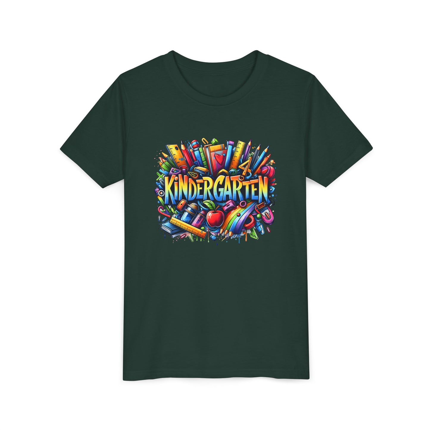 Kindergarten Colorful School Supplies Youth Tee — Back-to-School Kids T-Shirt