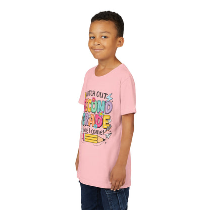 Second Grade Kids T‑Shirt – "Watch Out Second Grade Here I Come" Back‑to‑School Tee
