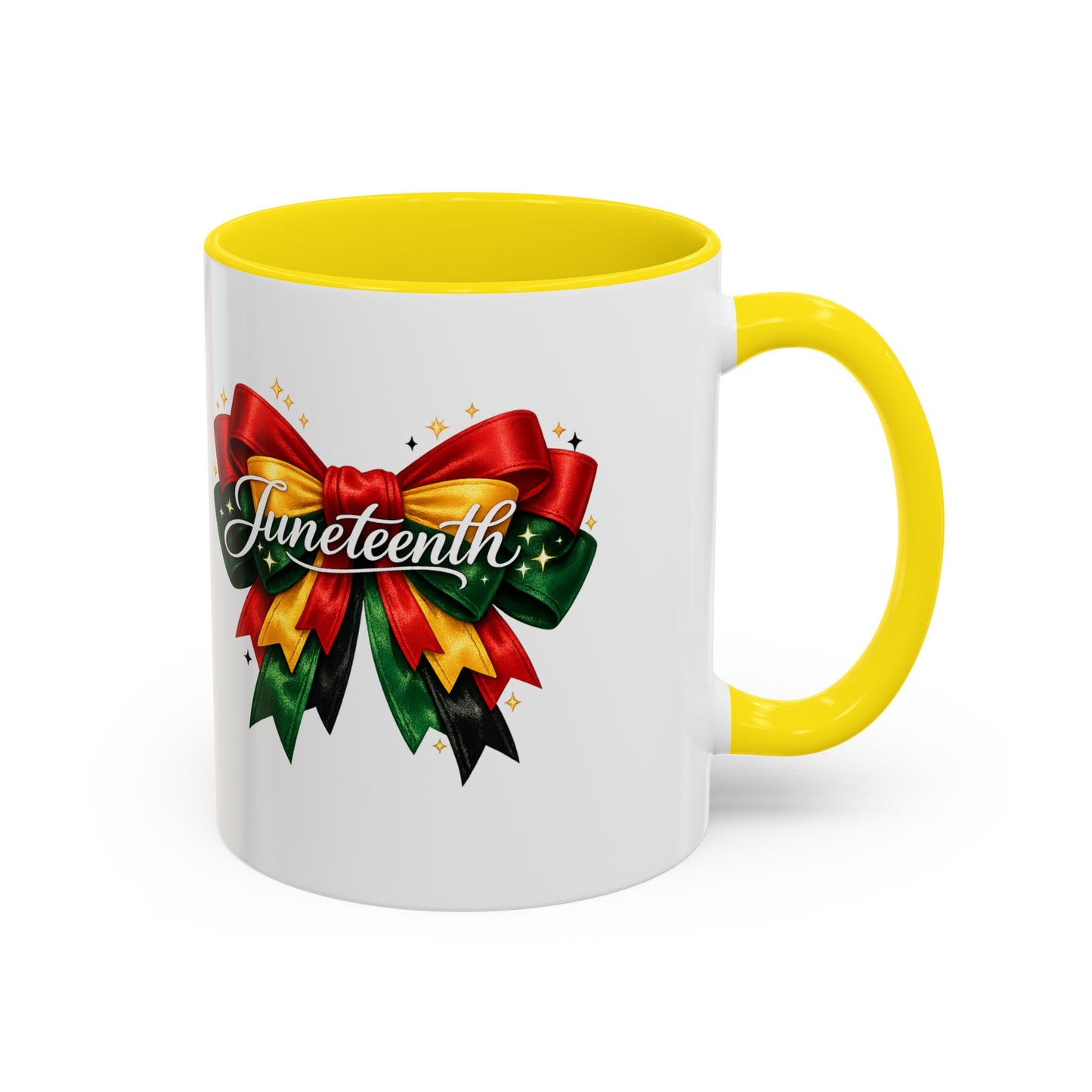 Juneteenth Ribbon Coffee Mug — Black/Red/Green Celebration Accent Mug