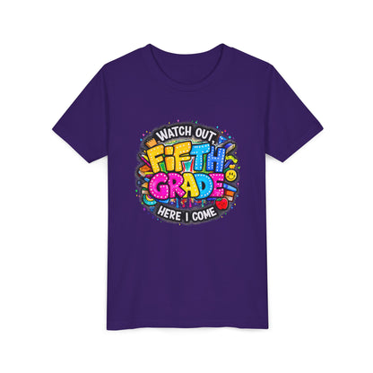 Fifth Grade T‑Shirt for Kids - "Watch Out Fifth Grade Here I Come" Back-to-School Tee