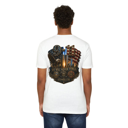 9/11 Memorial T-Shirt — "We Will Never Forget" Patriotic Tribute