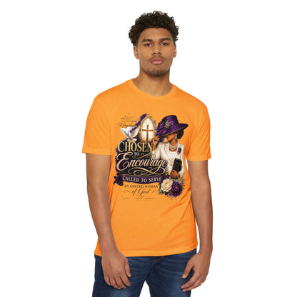 Chosen to Encourage Christian T-Shirt — 'Called to Serve' Purple Church Hat Design