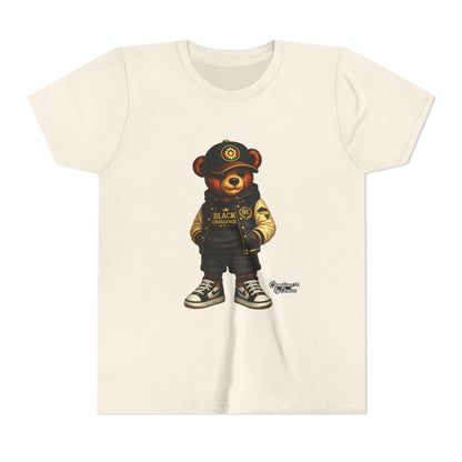 Youth Tee — Streetwear Teddy Bear Graphic (Black Varsity)