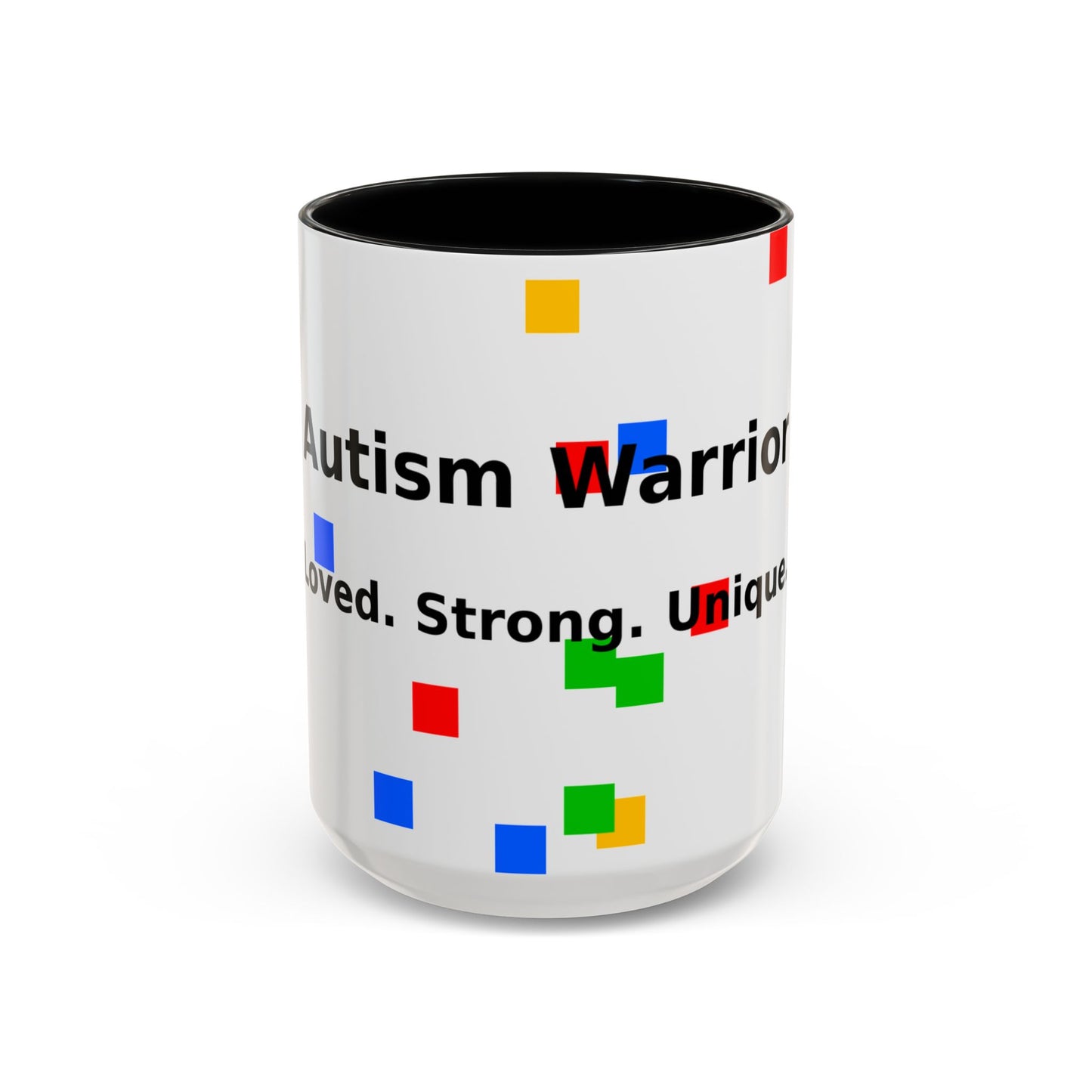 Autism Warrior Accent Coffee Mug – Bold Puzzle Pieces, Proud. Strong. Unique. (11/15oz)