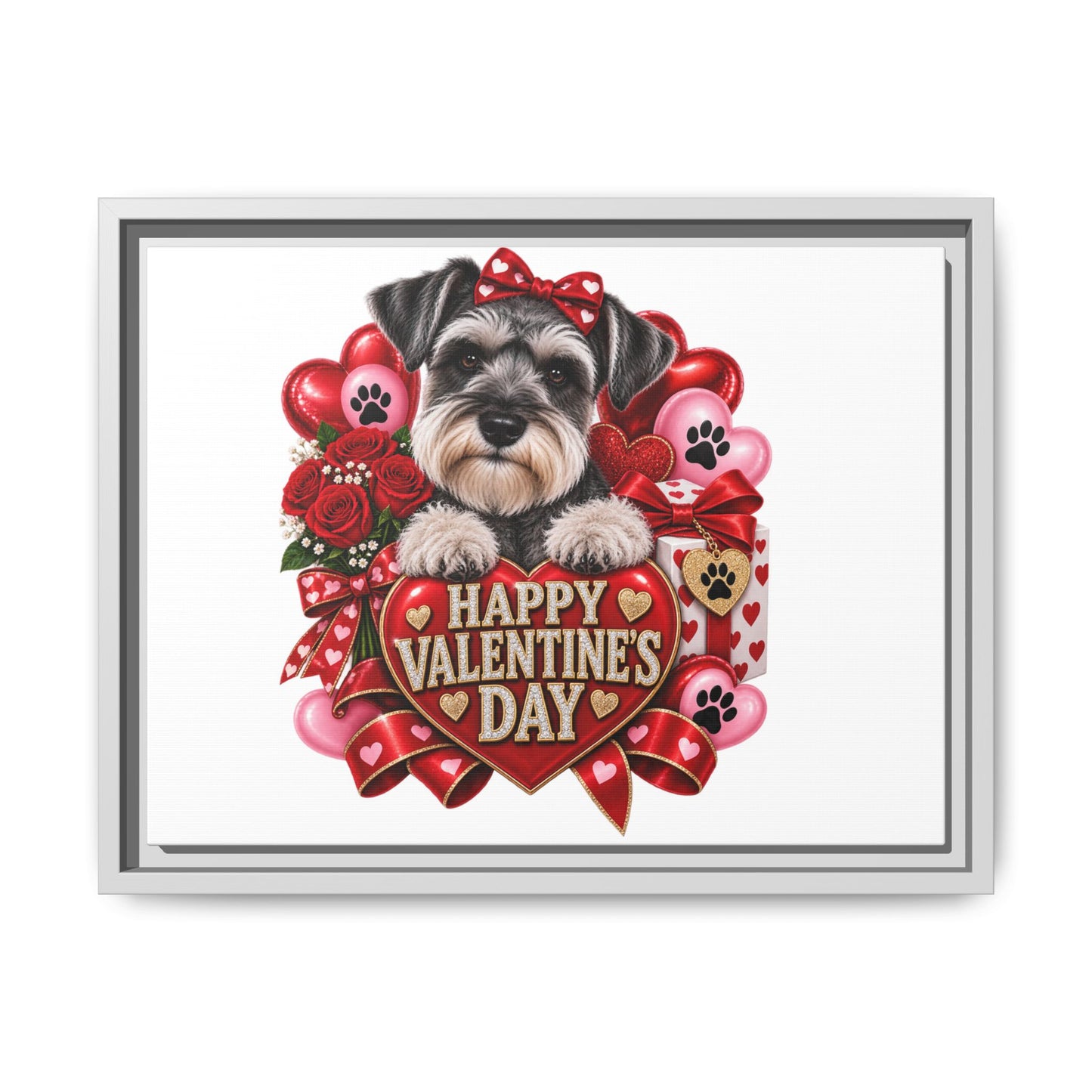 Valentine’s Day Schnauzer Framed Canvas