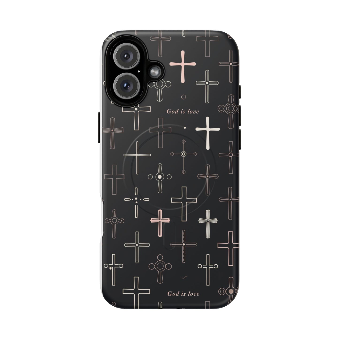 Magnetic Phone Case — Black Cross Pattern with "God is love"