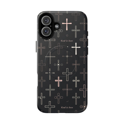 Magnetic Phone Case — Black Cross Pattern with "God is love"