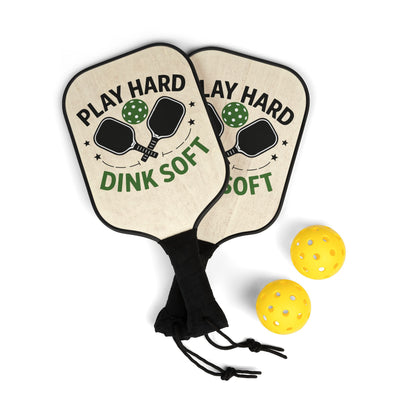 Pickleball Paddle Set — "Play Hard Dink Soft" Graphic Kit (2 Paddles + Balls)
