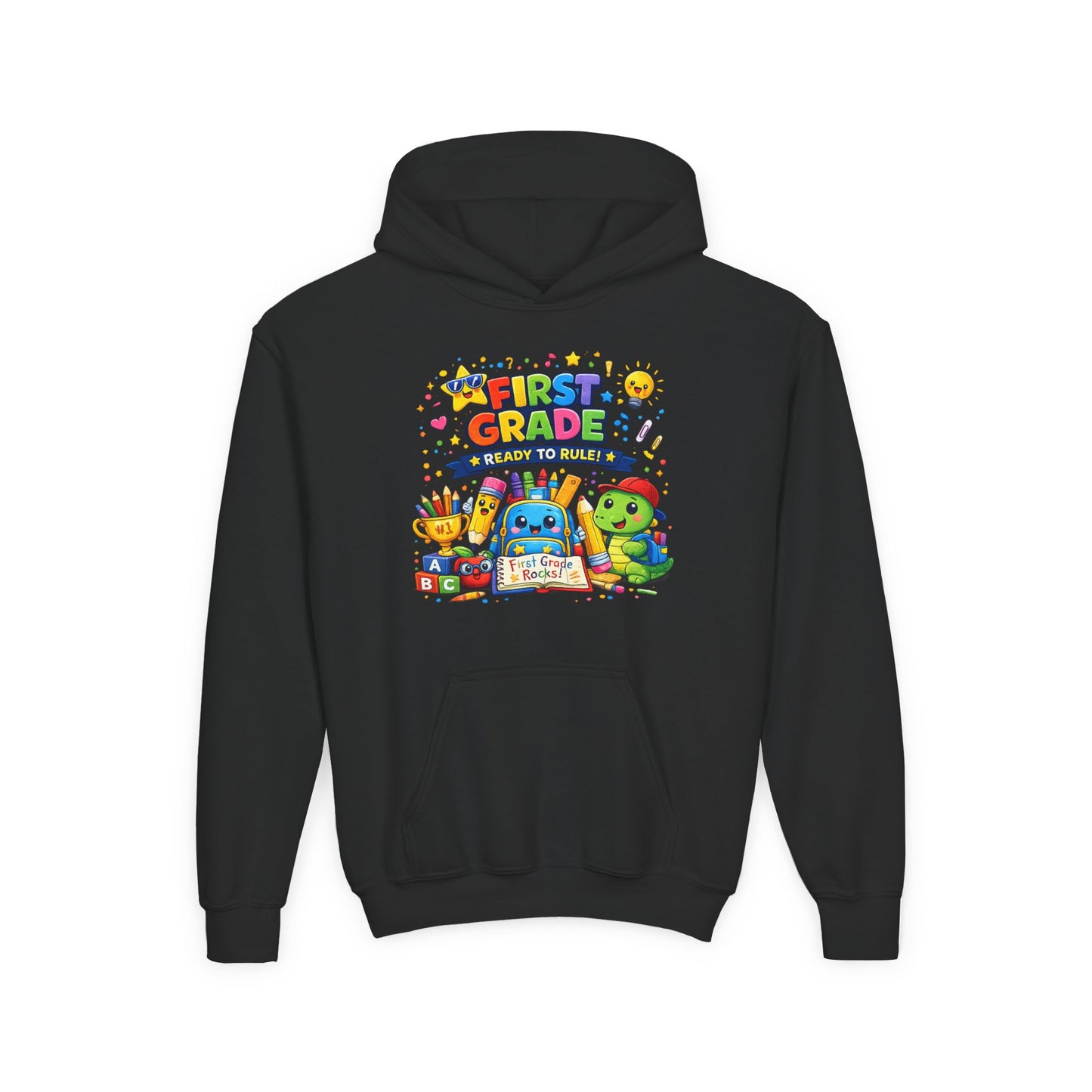 First Grade Hoodie - "First Grade Ready To Rule" Kids Back-to-School Sweatshirt