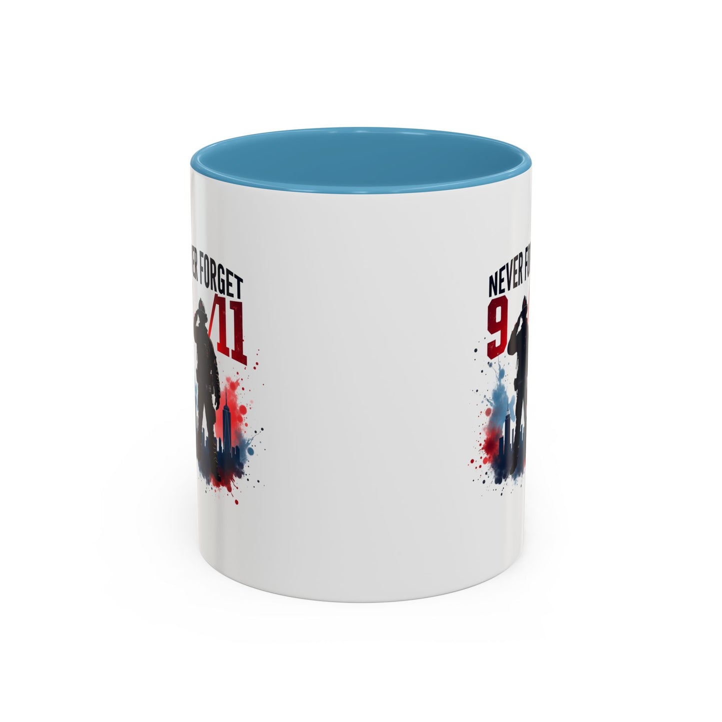 Never Forget 9/11 Accent Coffee Mug — Patriotic Memorial Tribute (11oz, 15oz)