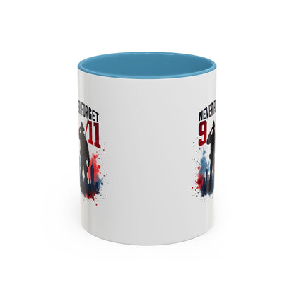 Never Forget 9/11 Accent Coffee Mug — Patriotic Memorial Tribute (11oz, 15oz)
