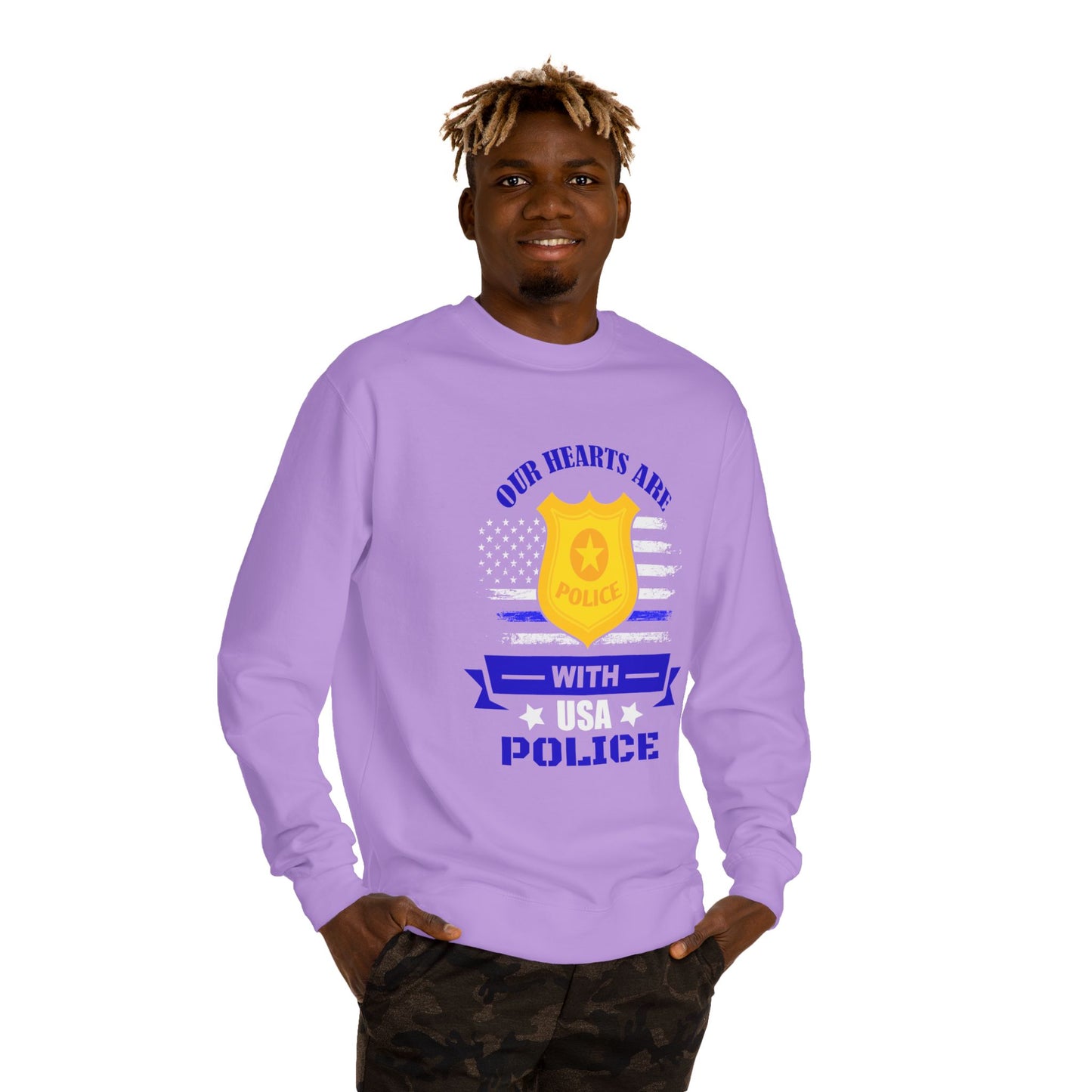 Police Support Sweatshirt — "Our Hearts Are With USA Police" Crewneck