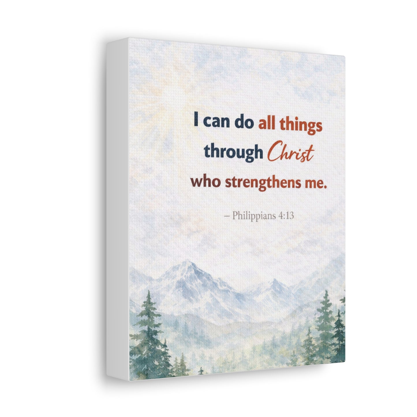 Philippians 4:13 Mountain Canvas – "I Can Do All Things Through Christ" Inspirational Wall Art