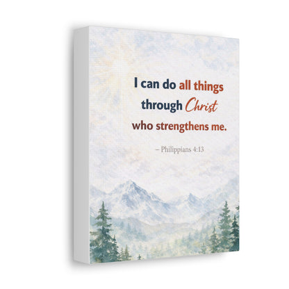 Philippians 4:13 Mountain Canvas – "I Can Do All Things Through Christ" Inspirational Wall Art