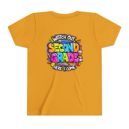 Second Grade Kids Tee - "Watch Out Second Grade Here I Come" Colorful Back-to-School Shirt