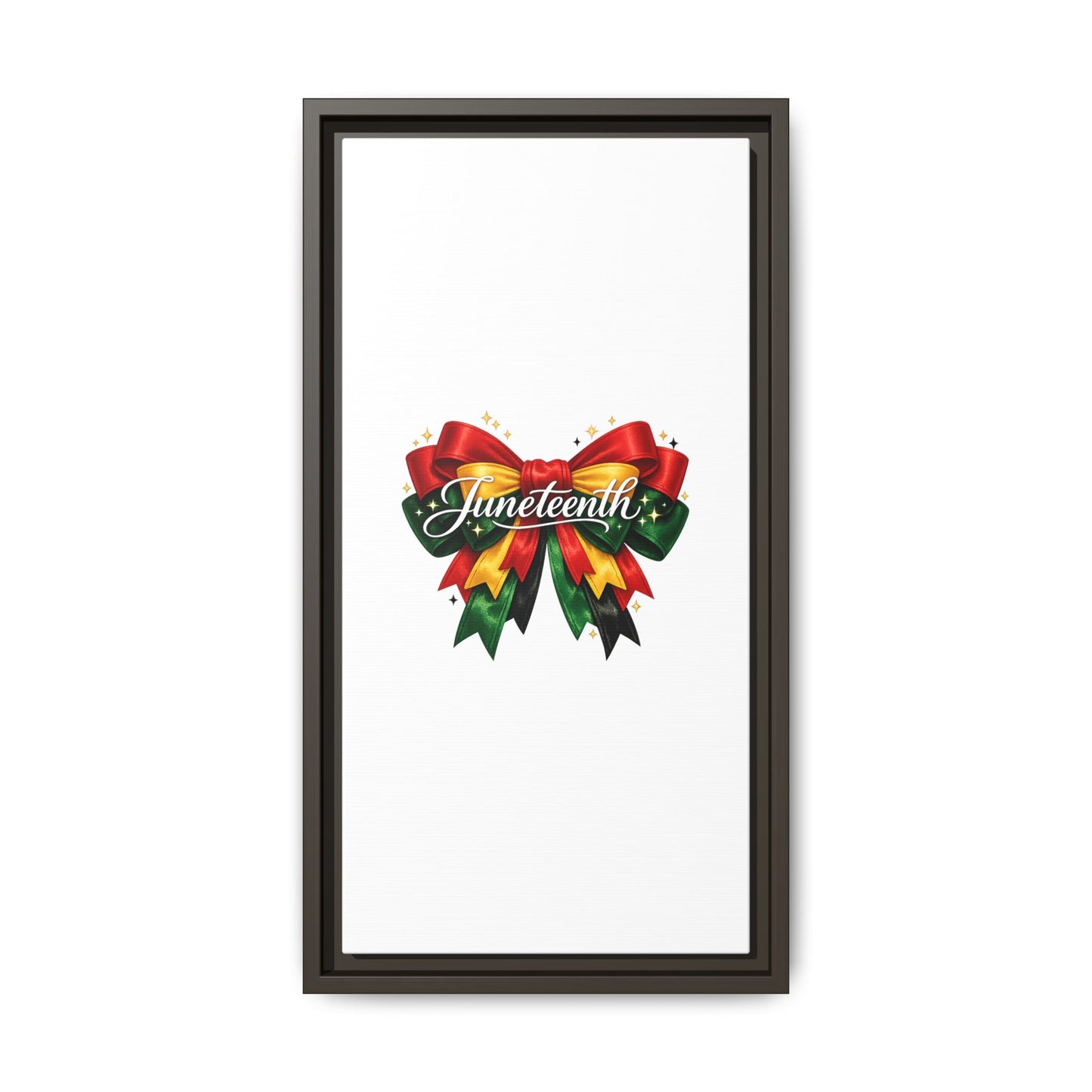 Juneteenth Framed Canvas Print – Festive Red, Green & Gold Ribbon Wall Art