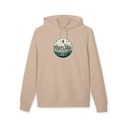 Portland Mountain & Skyline Hoodie — Vintage Nature City Badge