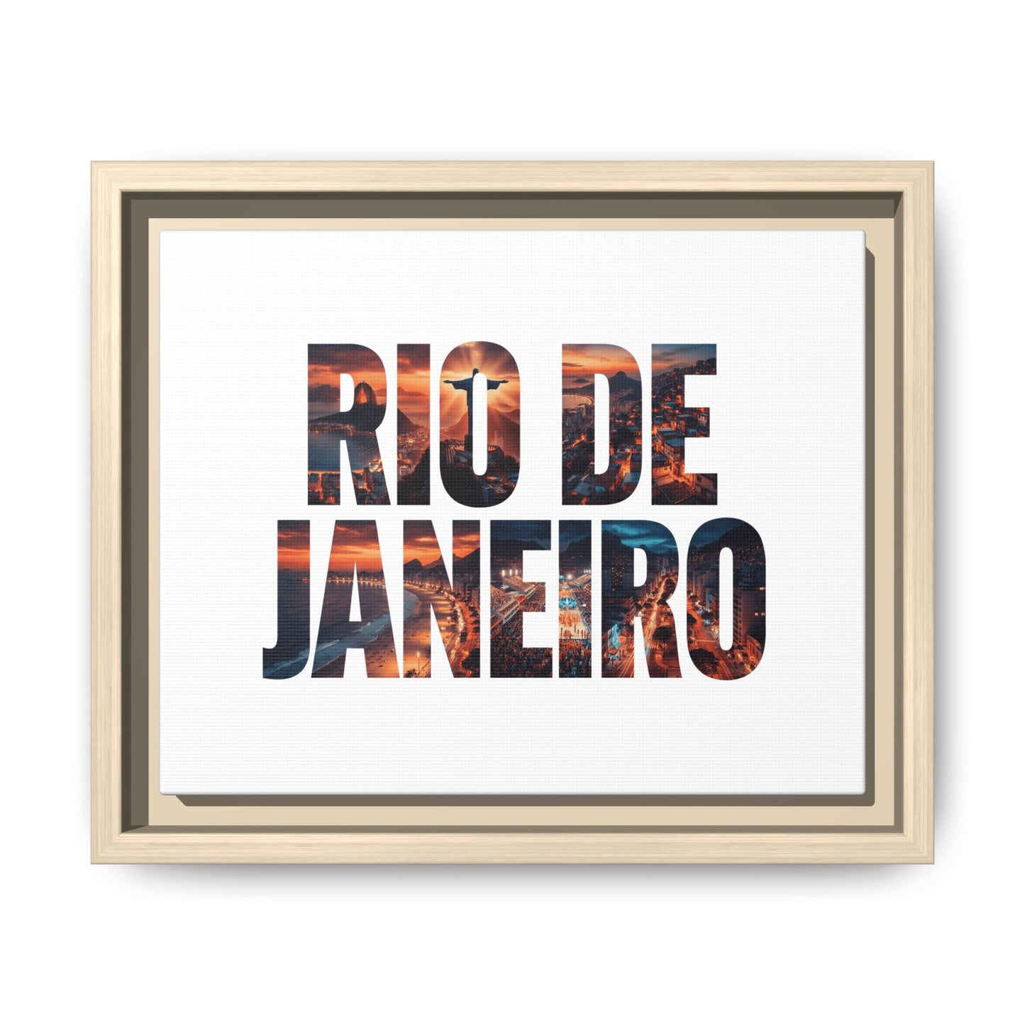 Rio de Janeiro Matte Canvas Framed Print — Sunset Cityscape Typography Wall Art