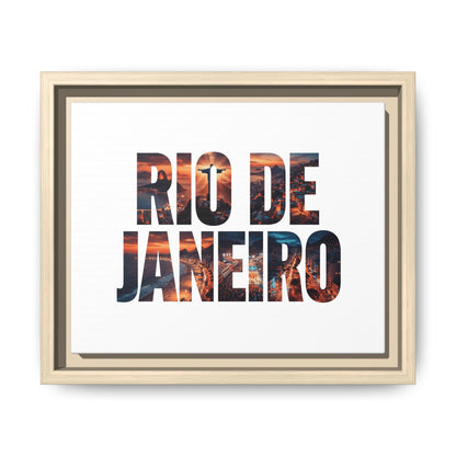 Rio de Janeiro Matte Canvas Framed Print — Sunset Cityscape Typography Wall Art