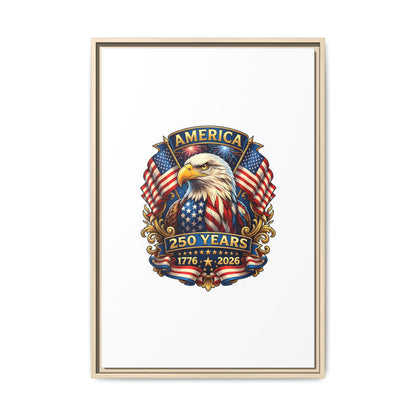 America 250th Anniversary Framed Canvas — Patriotic Bald Eagle Wall Art