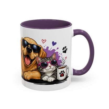 Dog and Cat Coffee Mug – "Life is Better with a Cat" Accent Ceramic Mug