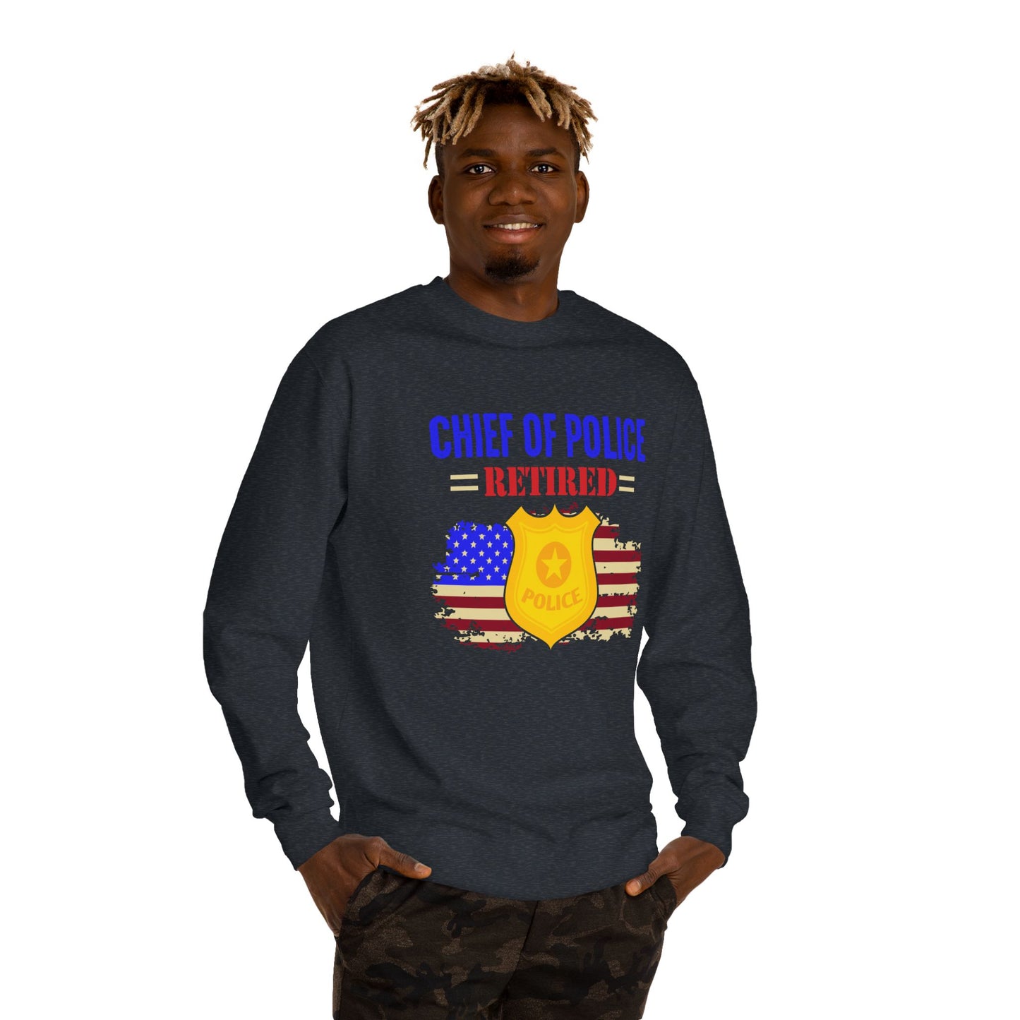 Retired Chief of Police Sweatshirt – American Flag Badge Tribute