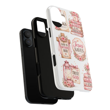 Christian Phone Case — Jesus Saves Floral Tough Case with 'God Is Within Her' & 'Trust God' Design