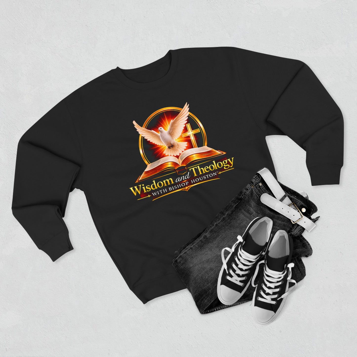 Wisdom & Theology Sweatshirt — Dove, Bible & Cross Christian Crewneck