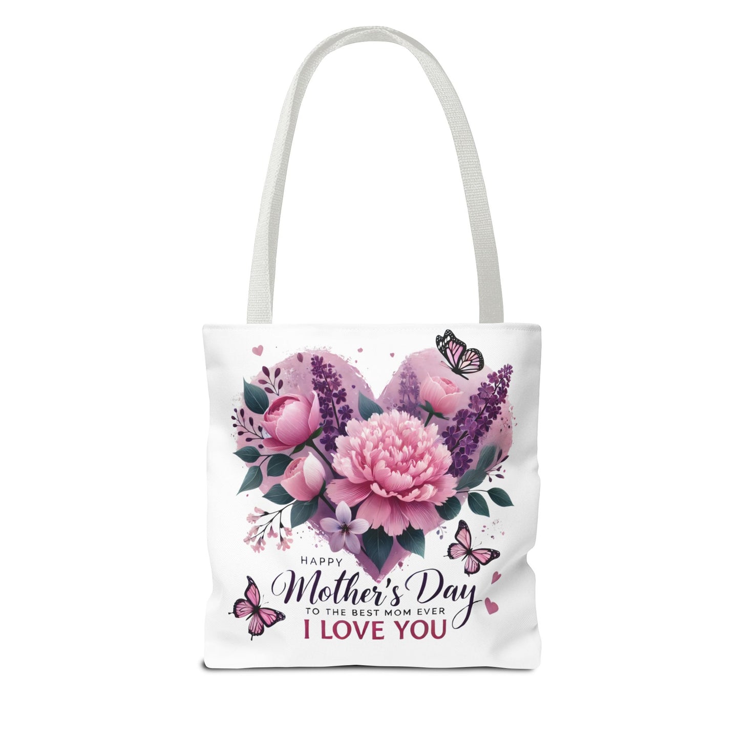 Mother's Day Floral Tote Bag - "Happy Mother's Day I Love You" Heart Bouquet