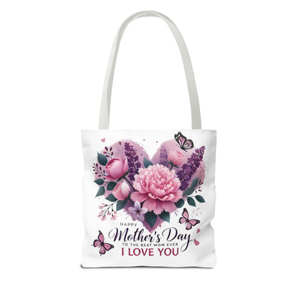 Mother's Day Floral Tote Bag - "Happy Mother's Day I Love You" Heart Bouquet
