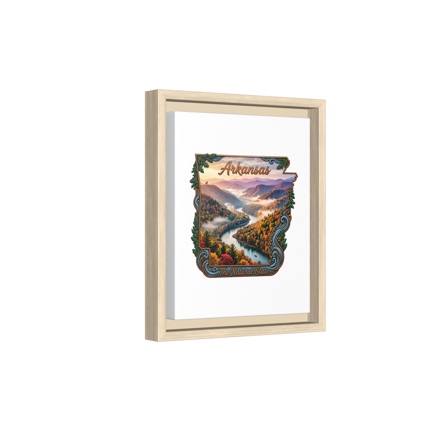 Arkansas Scenic State Map Canvas — "The Natural State" Framed Wall Art