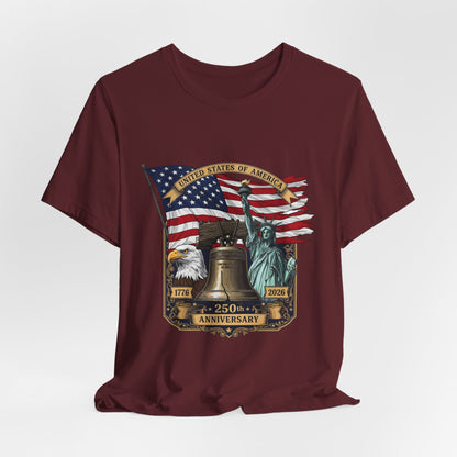 Liberty 250th Anniversary T-Shirt — American Flag, Liberty Bell & Statue of Liberty Tee