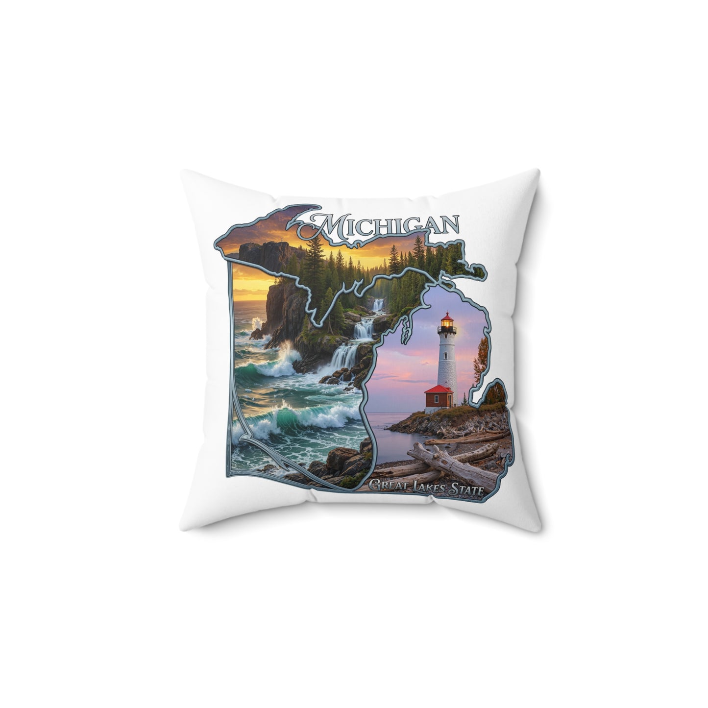 Michigan Lighthouse Decorative Pillow — Great Lakes Scenic State Home Accent