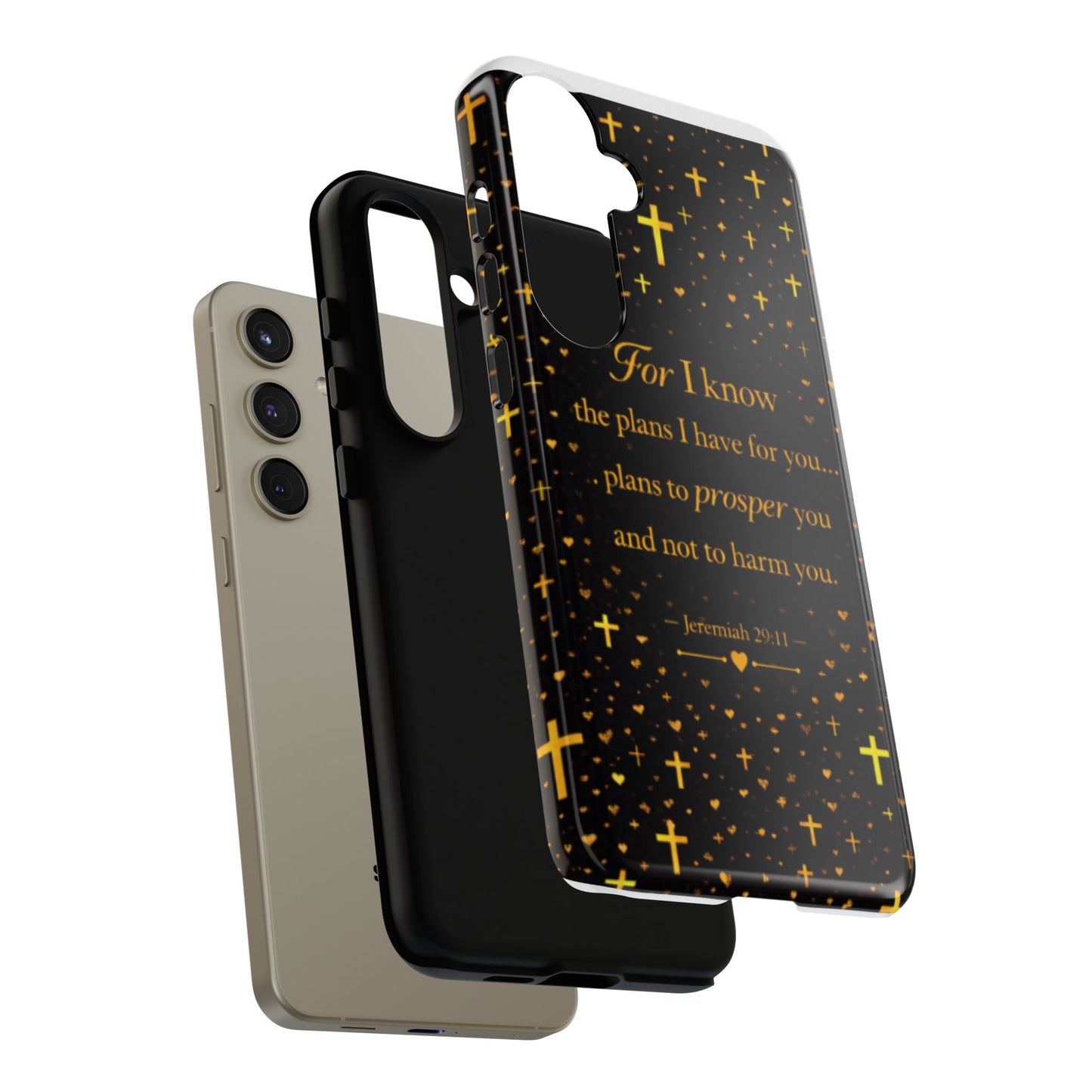 Phone Case — "For I Know" Jeremiah 29:11 Gold Cross Christian Tough Case