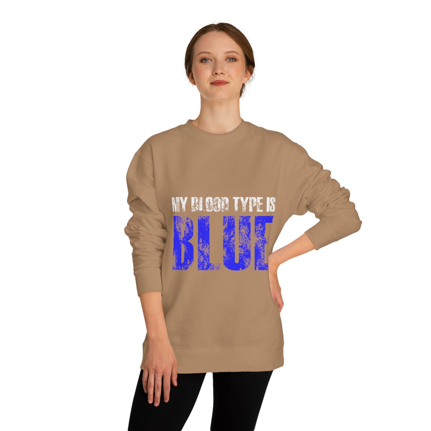 Crewneck Sweatshirt — "My Blood Type Is Blue" Distressed Graphic