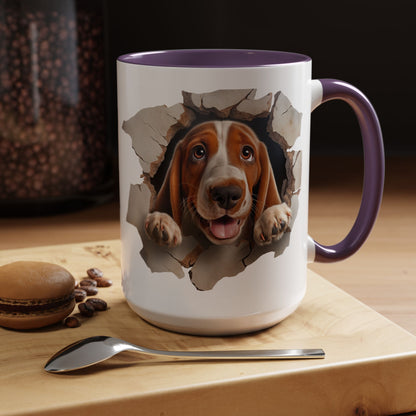 Basset Hound Peek-A-Boo Accent Coffee Mug — Cute Dog Face 11/15oz