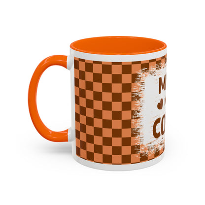Mama Needs Coffee Accent Mug — 11/15oz Brown Checkered Coffee Cup