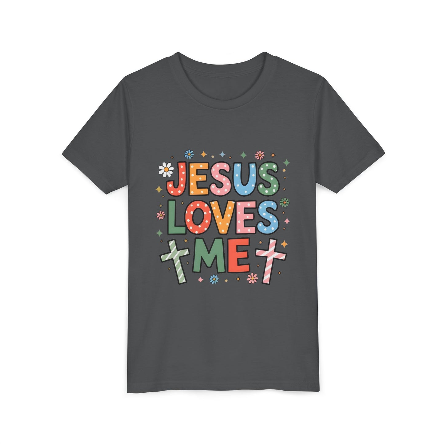 Youth Tee — "Jesus Loves Me" Colorful Christian Kids T-Shirt