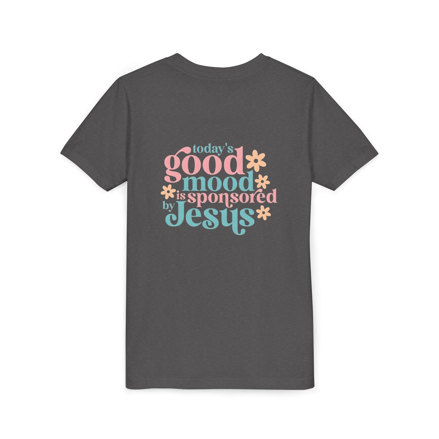 Youth Tee – "Today's Good Mood is Sponsored by Jesus" Retro Floral Christian Shirt