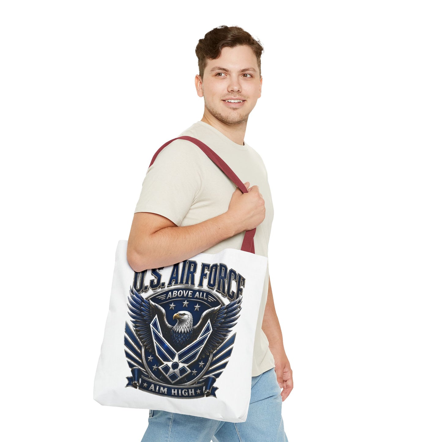 U.S. Air Force Eagle Tote Bag - "Aim High" Military Canvas Tote