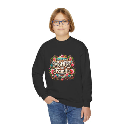 Youth Sweatshirt - "Mother & Family" Floral Quote Crewneck