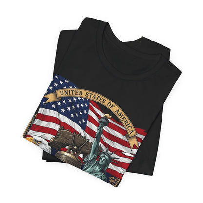 Patriotic 250th Anniversary T-Shirt - Liberty Bell, Bald Eagle & Statue of Liberty