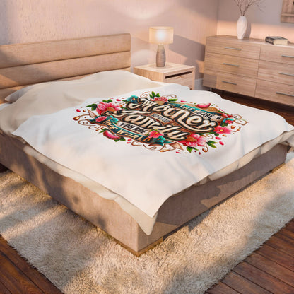 Mother & Family Velveteen Plush Blanket – "To the World You Are a Mother" Floral Throw (Mother's Day Gift)