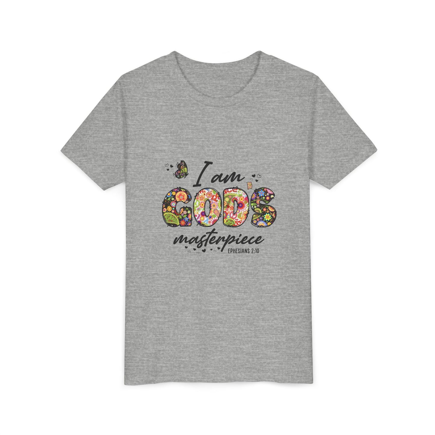 I Am God’s Masterpiece Youth Tee — Floral Christian Inspirational Shirt